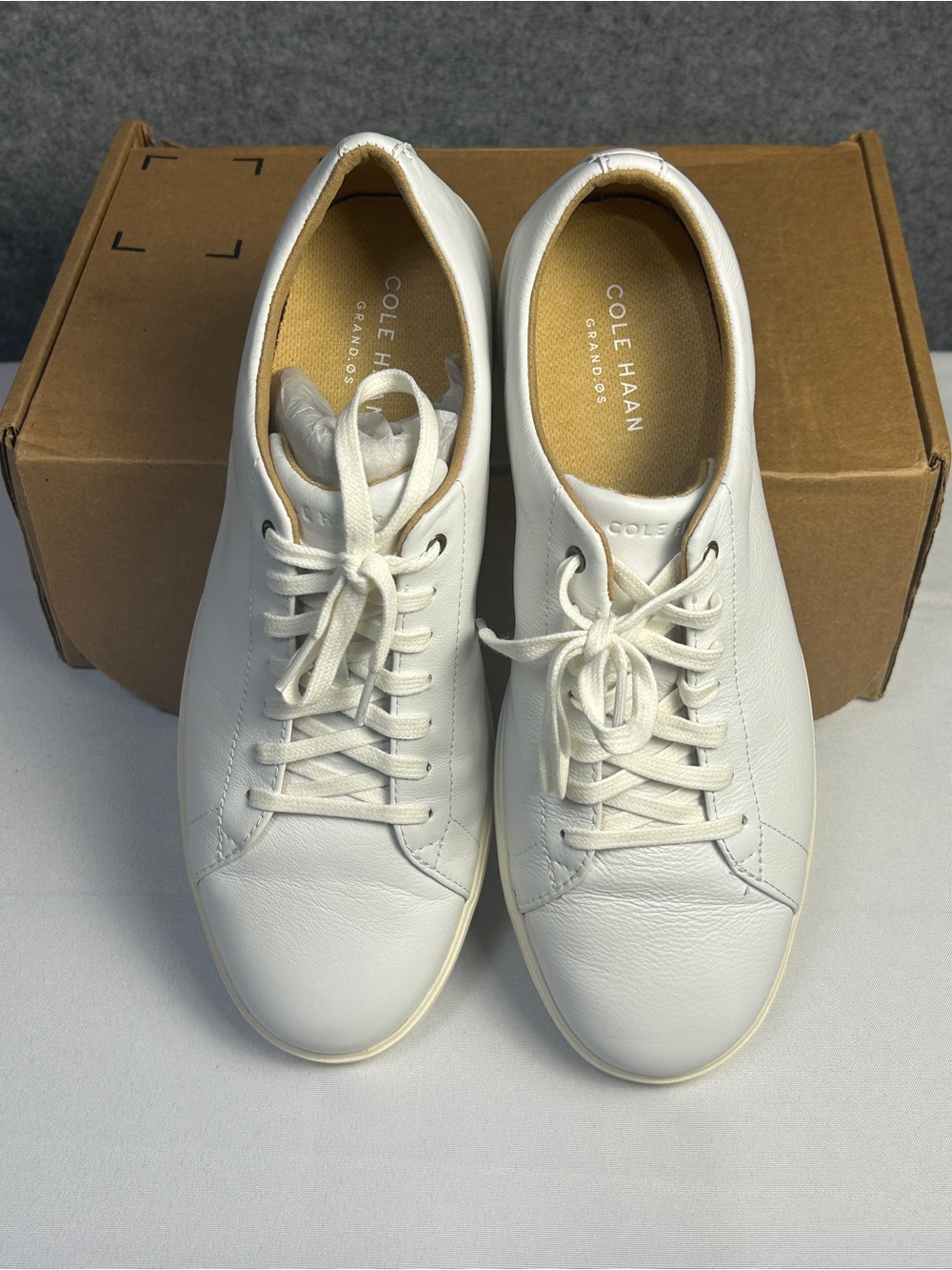 Cole Haan Men’s 9.5 Grand Crosscourt White Leather Lace-Up Sneakers Athleisure